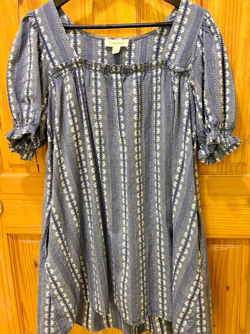 Treasure & Bond Blue Floral Stripe Dress Top
